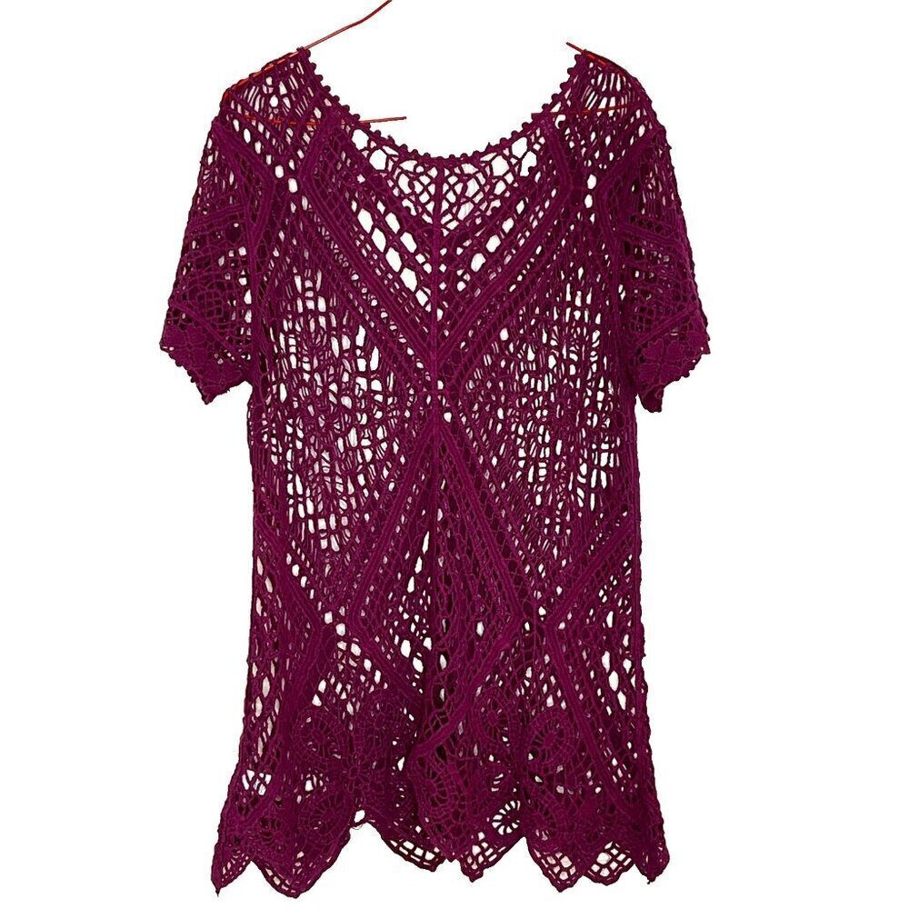 Cato Open Crochet Top sz L 100% Cotton Purple Layering Beachy Boho Hippie - Picture 3 of 6